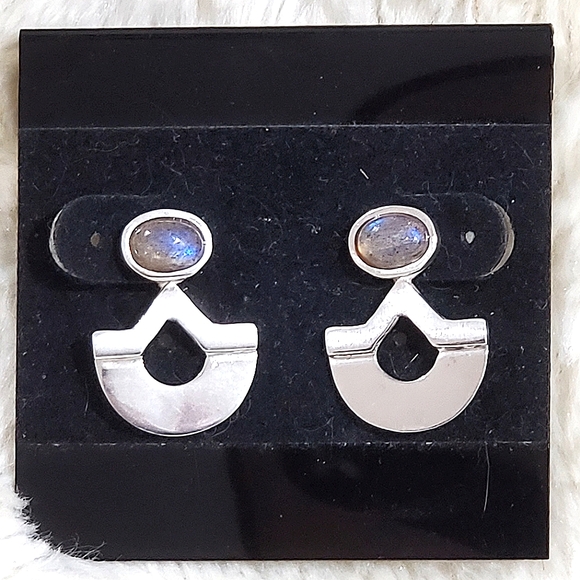 Vintage 925 Sterling Silver Labradorite Art Deco Earrings